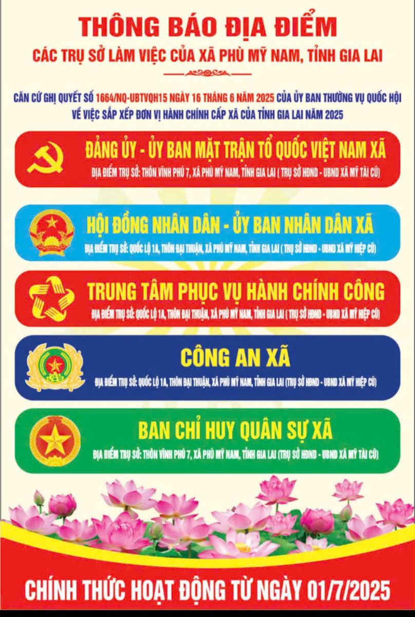 Thông báo địa điểm làm việc của các cơ quan xã Phù Mỹ Nam